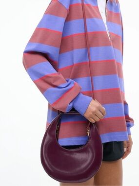 NWT Staud Mini Moon Purse in Syrah Burgundy Leather, Crossbody Bag , brand NEW